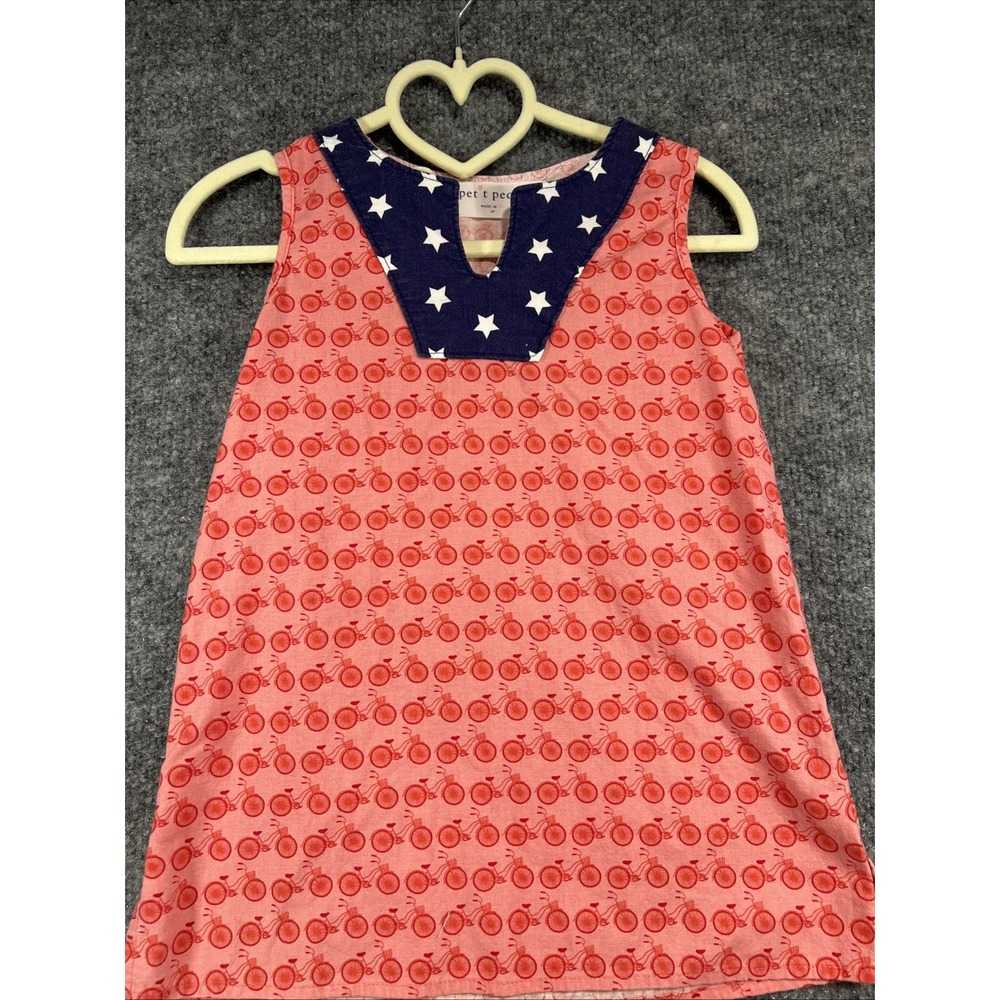 Petit Peony Red Bicycle Print Patriotic Dress - Size 3Y - EUC Made in USA